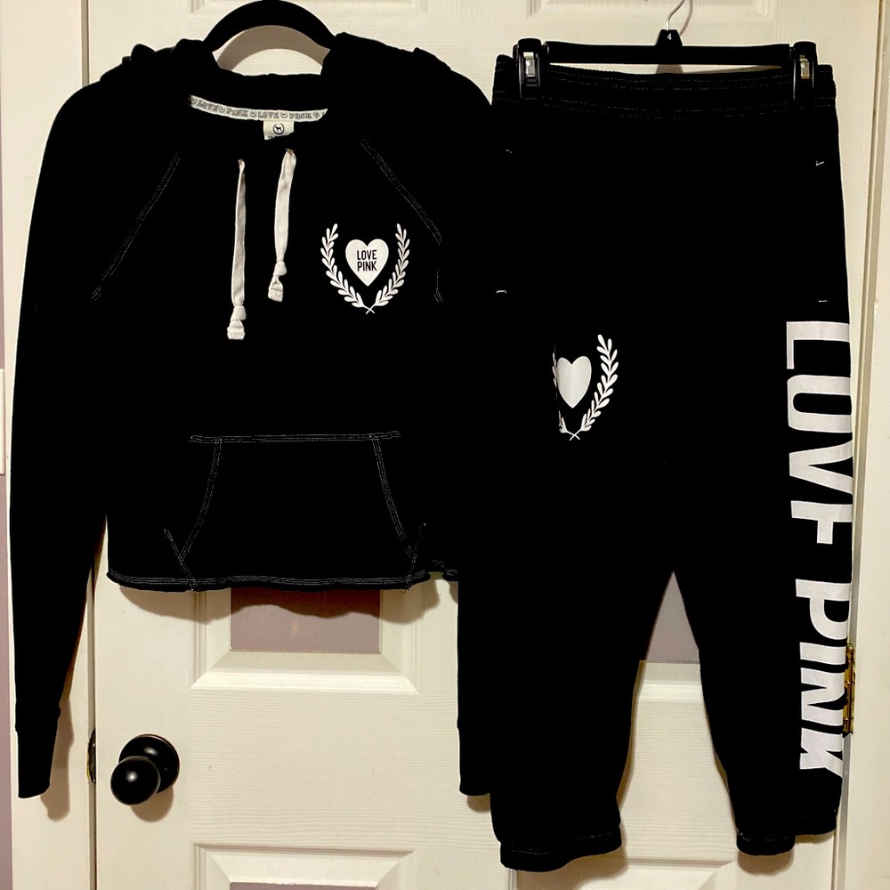 VS Pink Black Hoodie & Capri Length Sweat Set